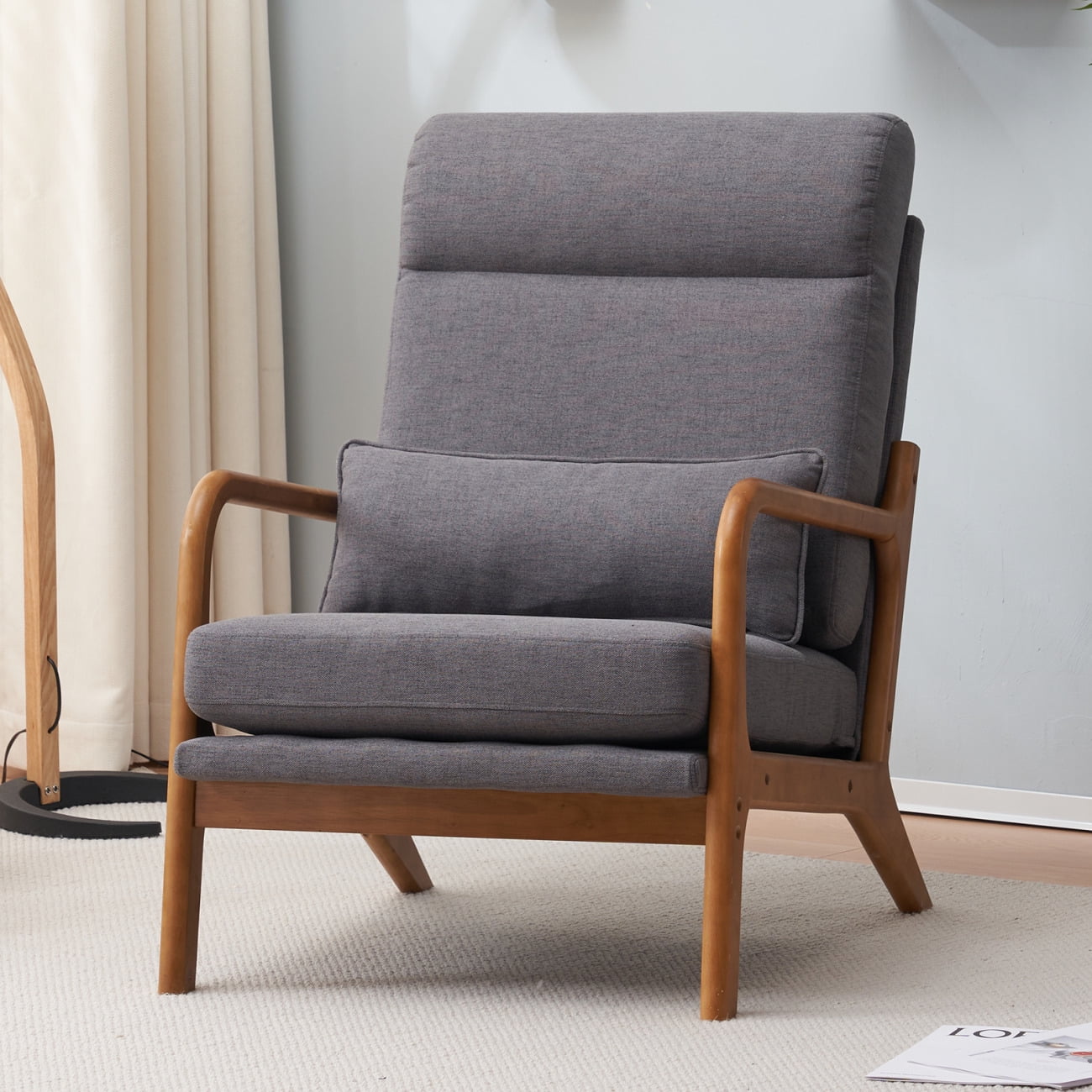 SONGMICS Mid-Century Modern Accent Chair - Olive Green Leisure Armchair With Solid Wood Legs