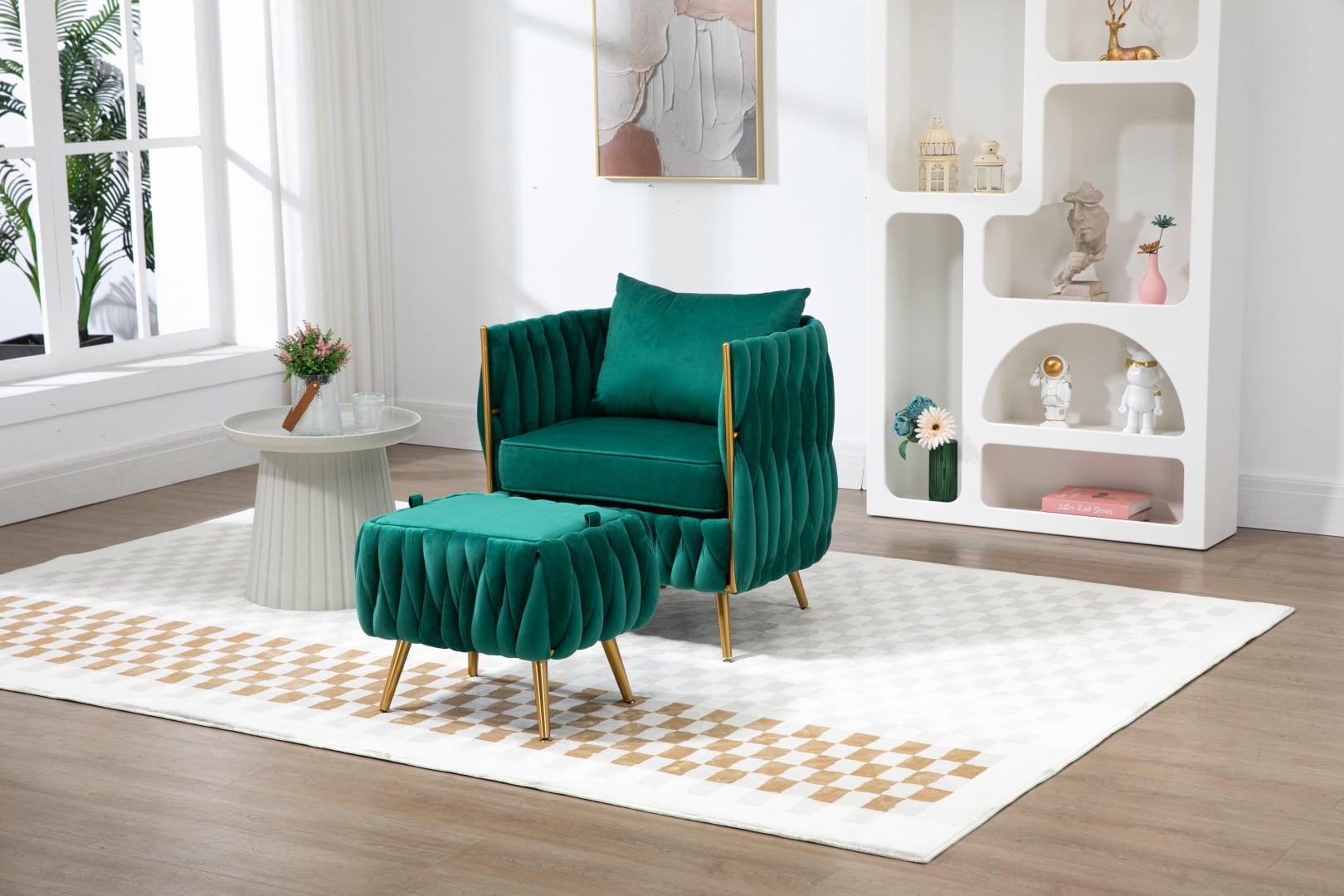 Accent Living Room Chair with Storage Ottoman Chair, Tufted Barrel