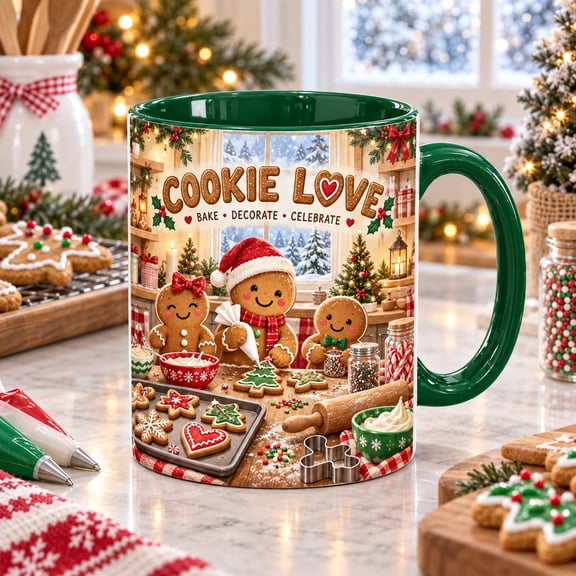 Accent Mug Cookie Decorating Christmas Scene for Holiday Baking Lovers