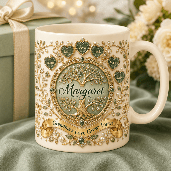 Accent Mug Family Tree Medallion Ceramic Coffee Cup for Grandma Gift