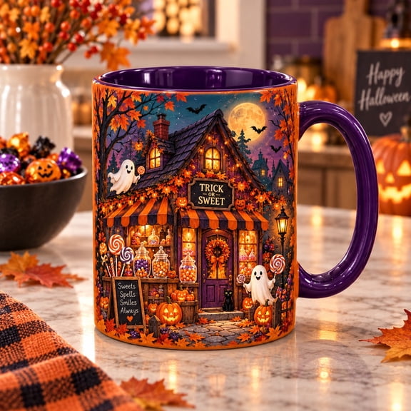 Accent Mug Halloween Candy Shop Ghost and Pumpkin Coffee Cup for Spooky Season
