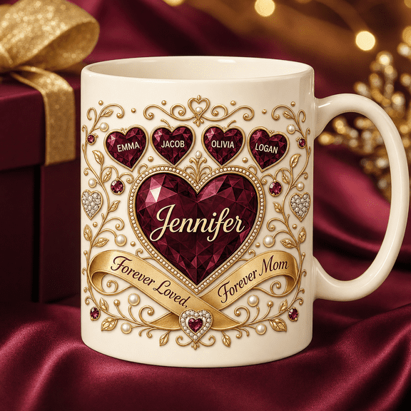 Accent Mug Infinity Ribbon Family Name Coffee Cup for Mom Birthday Gift