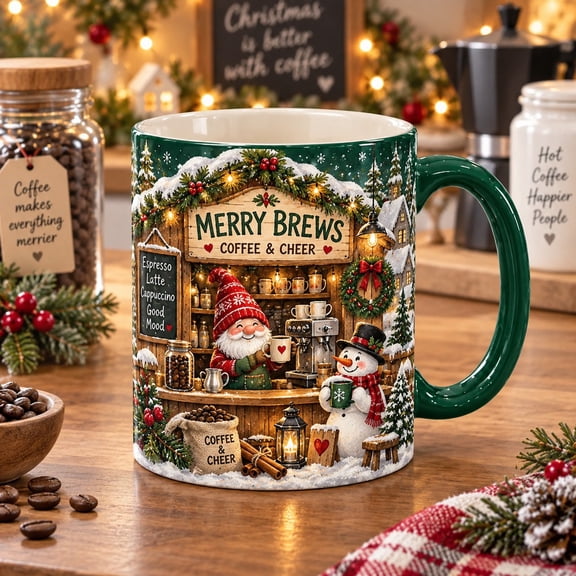 Accent Mug Merry Brews Christmas Coffee Bar for Holiday Java Lovers