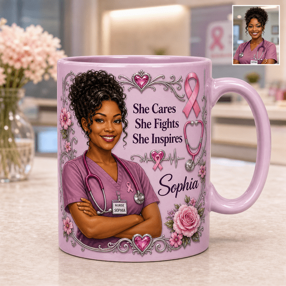 Accent Mug Personalized Nurse Pink Ribbon Ceramic Coffee Cup for Daily Sips Nurse Appreciation