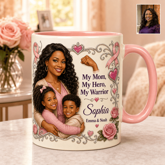 Accent Mug Personalized Pink Ribbon Floral Ceramic Coffee Cup for Mom