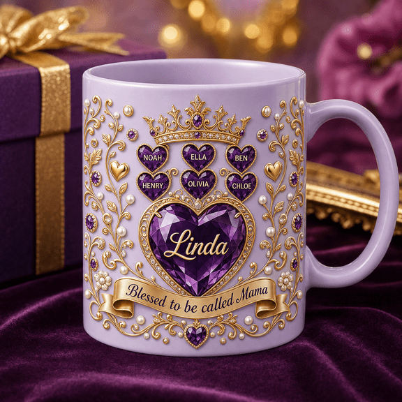 Accent Mug Royal Crown Birthstone Name Design Ceramic Coffee Cup for Mama