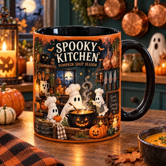 Accent Mug Spooky Kitchen Ghost Chef Pumpkin Soup Coffee Cup Halloween Gift