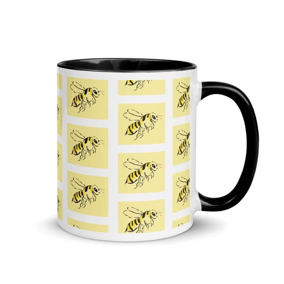 Accent Mug with Bee Pattern Design with Black Interior, Handle, & Rim
