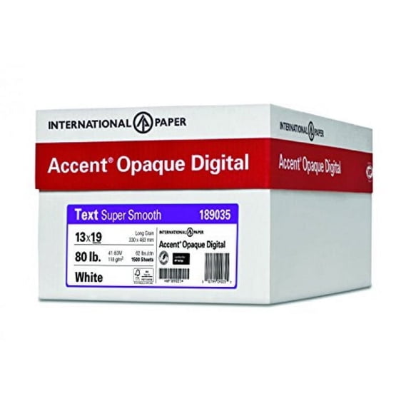 Accent Opaque, Super Smooth White 32lb / 80lb, 13 x 19, 97 Bright, 1,500 Sheets / 5 Ream Case, (189035C) Made in The USA