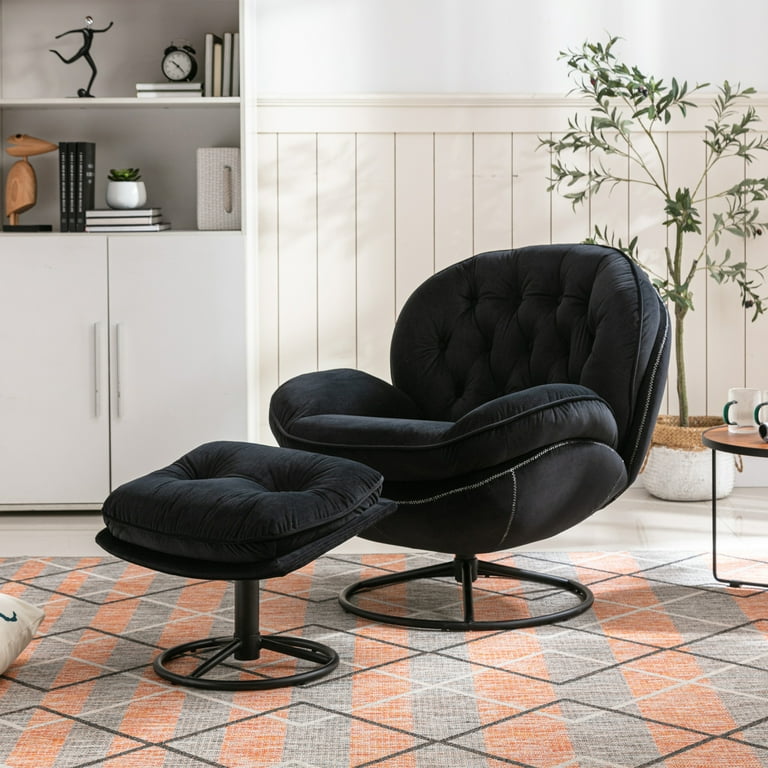 Accent Oversized Swivel Chair with Ottoman, Modern Velvet Fabric