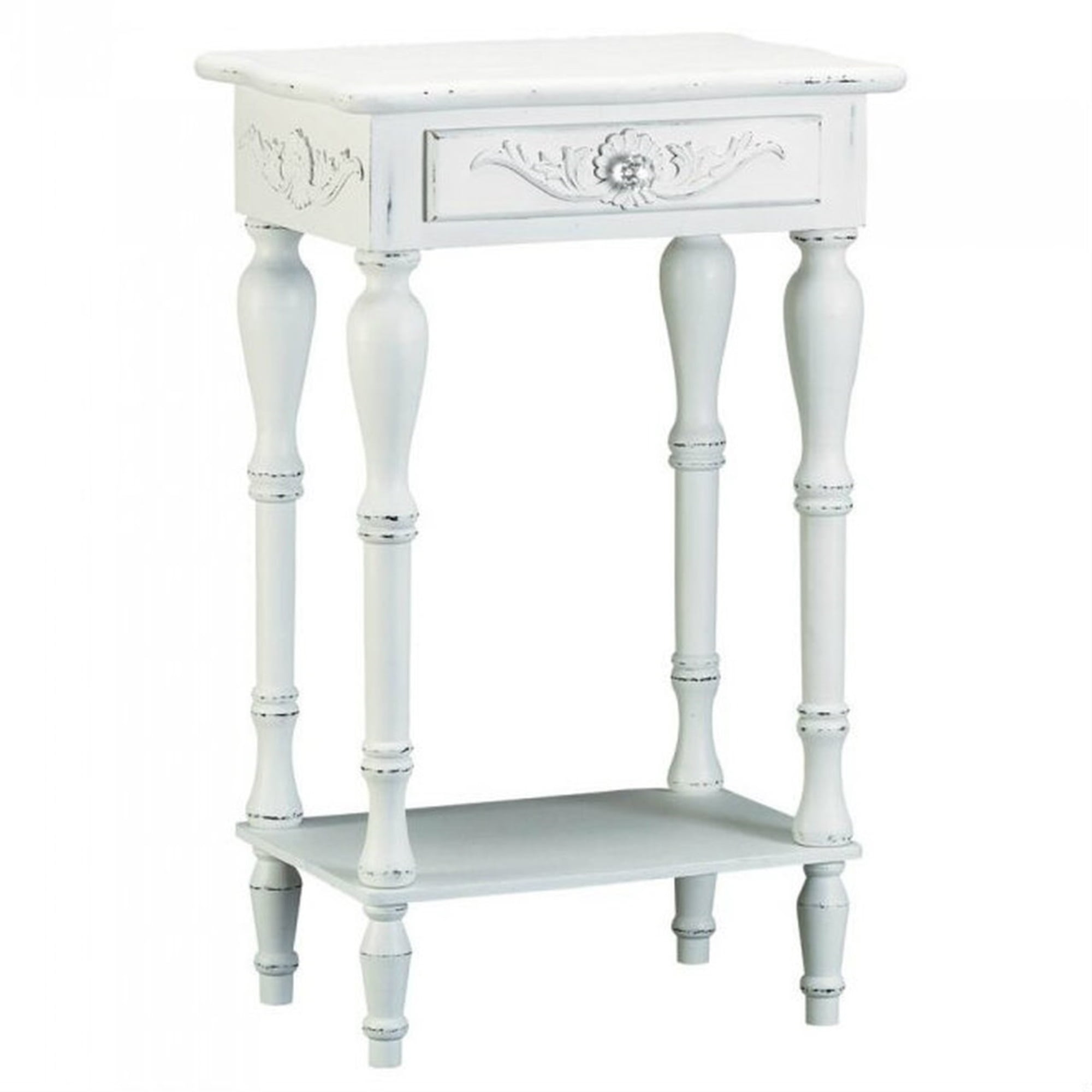 Emmeline Distressed White Wood Accent Table with Storage Drawer