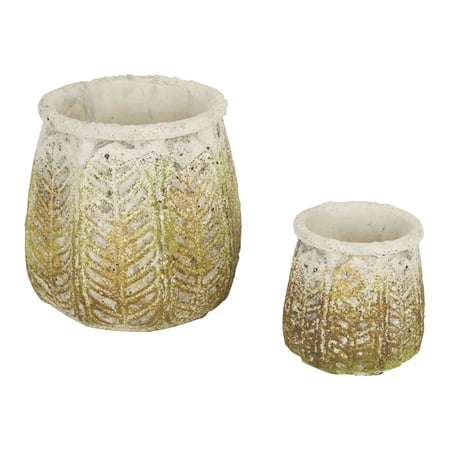 Ancient Leaf Cement Flower Pot (Set of 2)