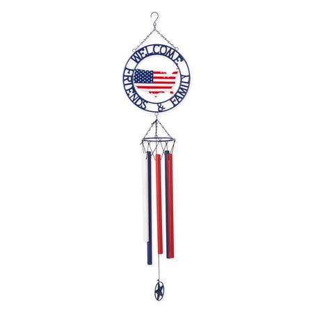 Accent Plus Iron Weathervane Windchime, Outdoor Chimes for Yard & Garden, 45x9.5x4.75, Patriotic Welcome