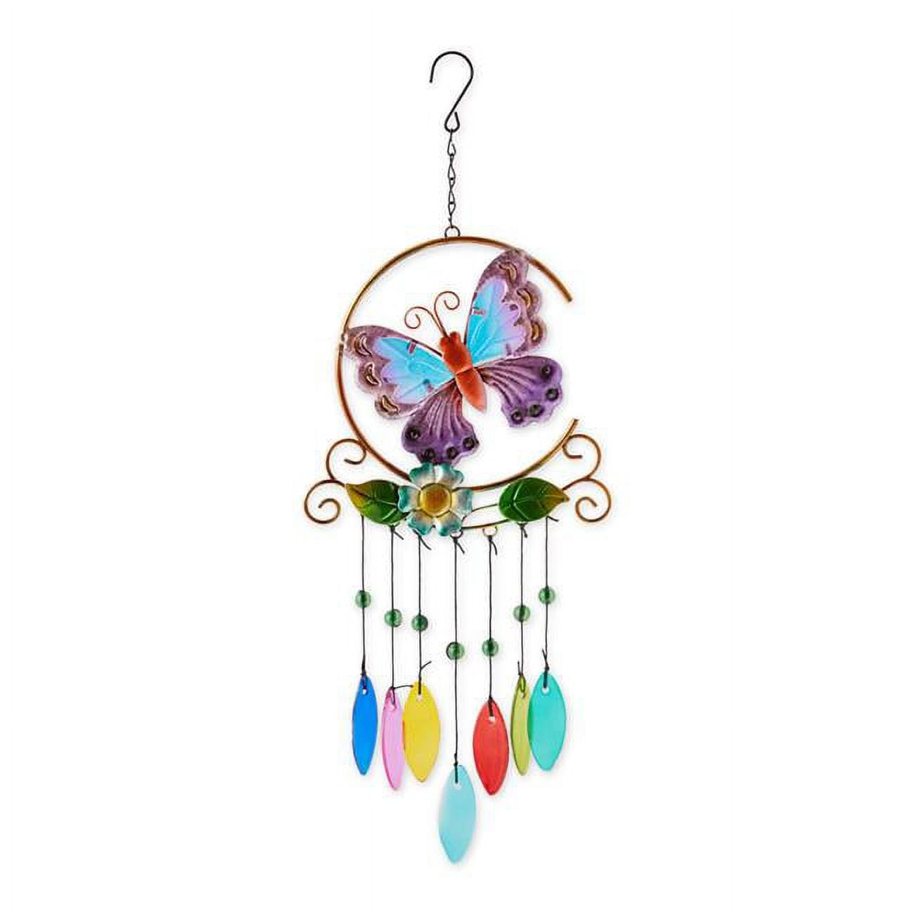 Accent Plus 4506860 Glass Leaves Colorful Wind Chimes Butterfly