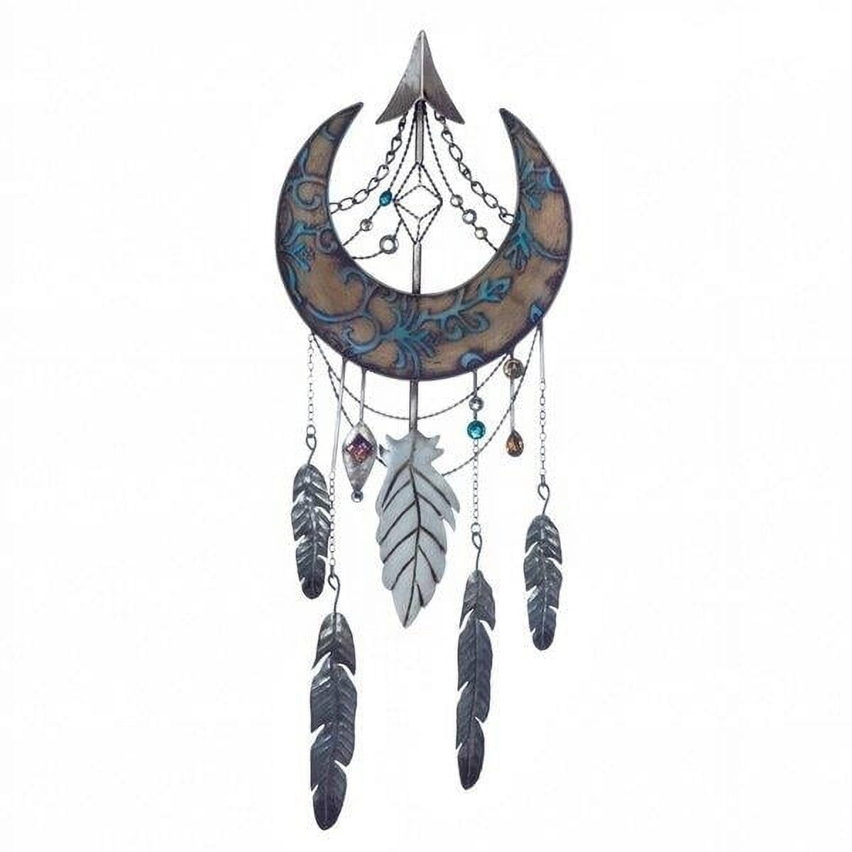 Bohemian Crescent Moon Iron Wall Decor with Feathers and Beads