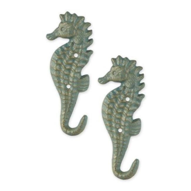 Stonebriar Cast Iron Seahorse Wall Hook - Decorative Nautical Hook, Turquoise & Bronze