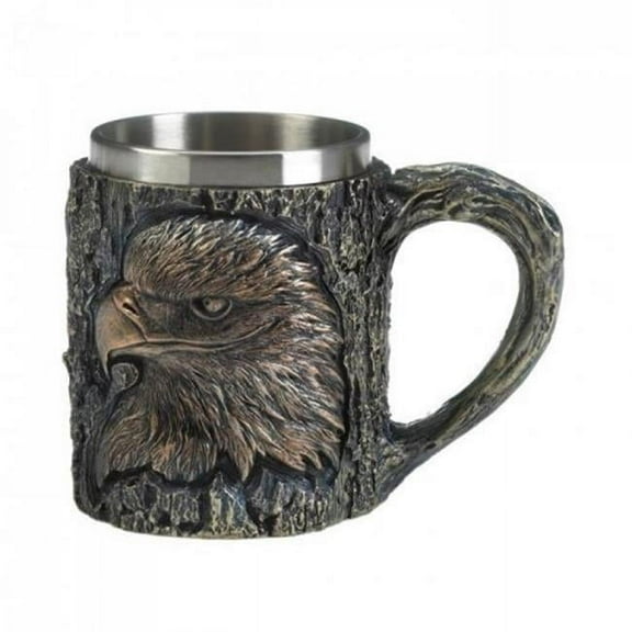 Accent Plus Home Decorative Rustic Carved-Look Eagle Mug with Stainless Steel Insert