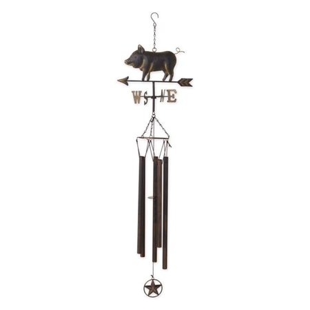 Accent Plus Iron Weathervane Windchime, Outdoor Chimes for Yard & Garden, 45x11.75x7, Iron Pig