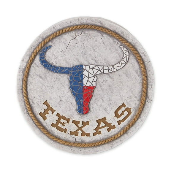 Accent Plus Cement Stepping Stone Collection Decorative Colorful, 10" Diameter, Texas Longhorn