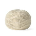 thumbnail image 1 of Accent Pouf Ottoman, Round Handcrafted Knit Weave, 20 Inch Cream Wool, 1 of 3