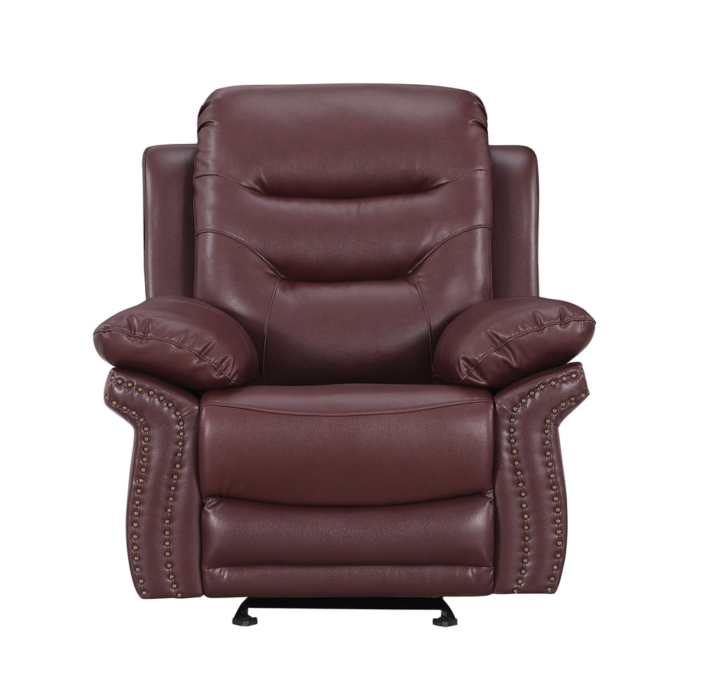 Accent Recliner Chair with Nailhead, Leather Single Recliner Sofa
