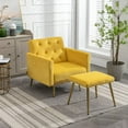 thumbnail image 1 of Accent Recliner Chair with Ottoman, Velvet Upholstered Armchair with Adjustable Armrests and Backrest, Modern Button Tufted Lounge Chair with Metal Legs for Living Room, Yellow, 1 of 7