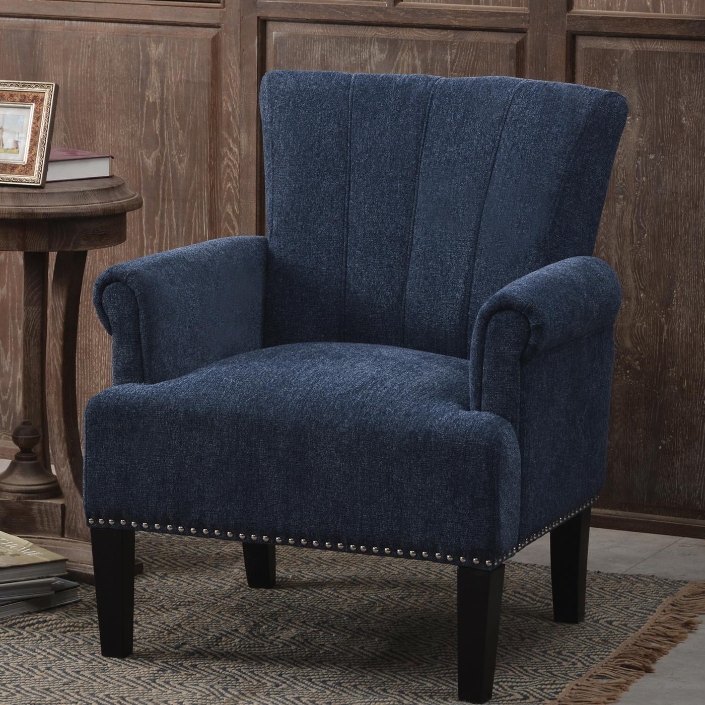 Accent Recliner Chairs, Rivet Tufted Polyester Soft Cushion Armchair for Living Room Bedroom, Navy Blue 29x24x34.5inch