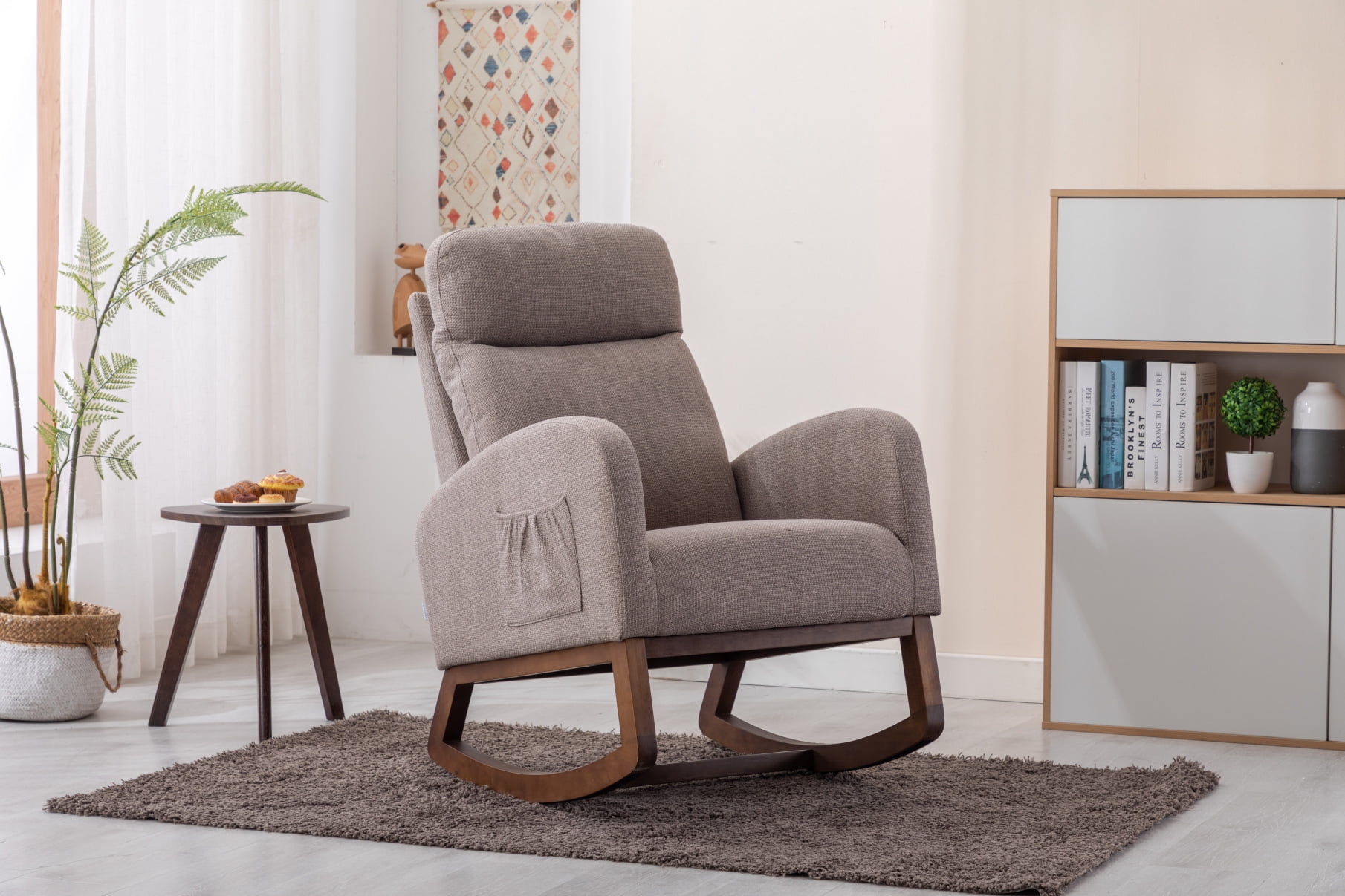 Accent Rocking Chair, Modern High Back Armchair, Upholstered Rocking ...