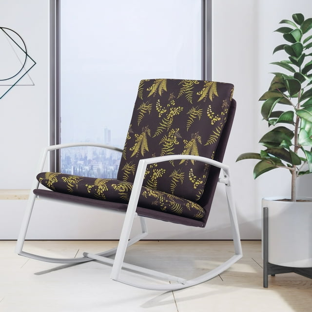 Accent Rocking Chair, Modern Upholstered Fabric Rocker Recliner Chairs