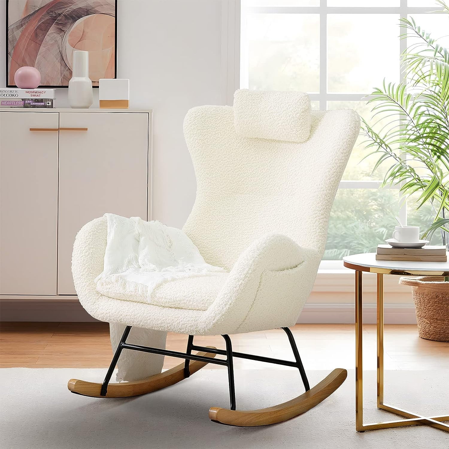 Accent Rocking Chair, Tufted Upholstered Glider Rocker for Nursery ...