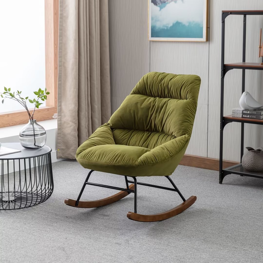Accent Rocking Chair, Tufted Upholstered Rocker Chair with Soft Padded ...