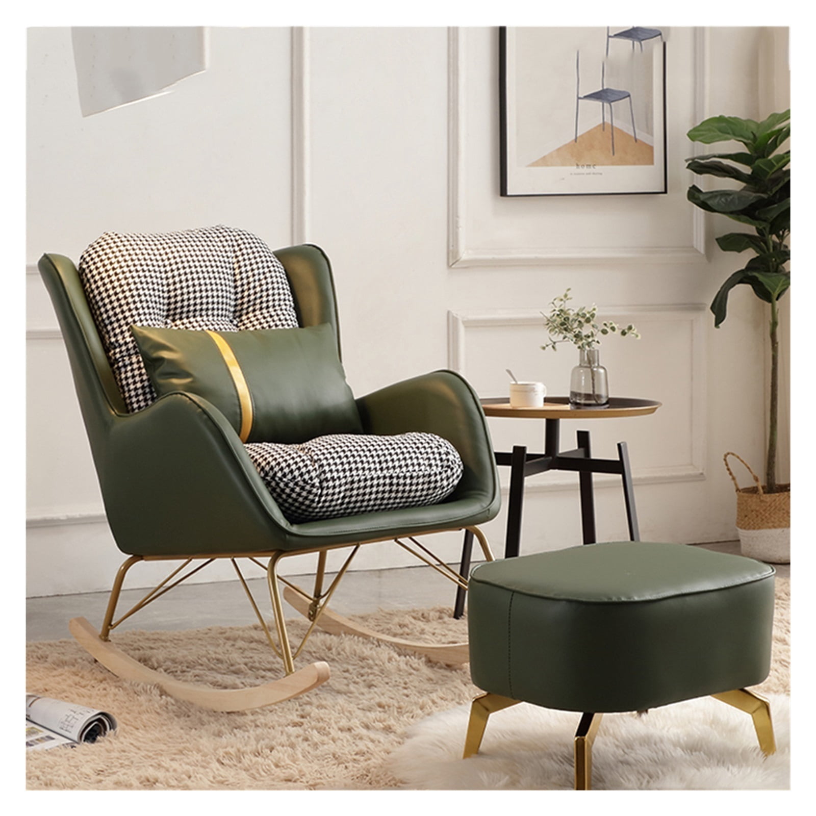 Accent Rocking Chair Small Accent Rocking Chair Upholstered Glider Rocker with Lumbar Pillow and ...