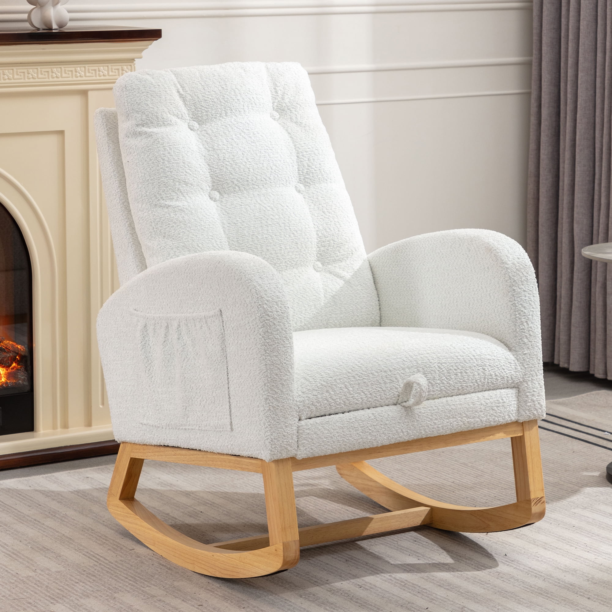 Accent Rocking Chair With Footrest, Modern High Back Lounge Chair With