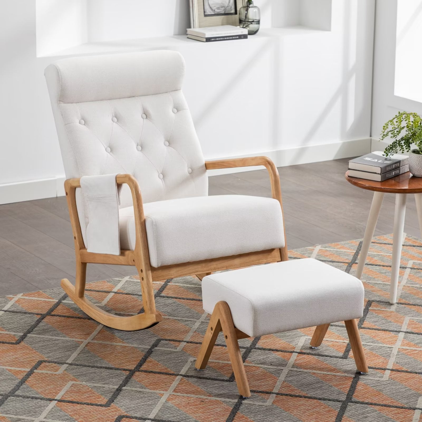 Accent Rocking Chair With Ottoman, Modern Fabric Upholstered Armchair ...