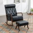 thumbnail image 1 of Accent Rocking Chair With Ottoman, Modern PU Upholstered Armchair with Thicken Padded Cushion and High Backrest, Glider Rocker with Side Pocket and Solid Wood Base, Black+PU, 1 of 7