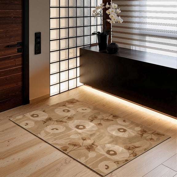 Toyoso 2x3 Modern Earthy Area Rug, Mocha Brown and Champagne Rug, Large Graphic Bloom Modern Washable Non-Slip Accent Floor Mat for Threshold and Office Art Decor Rug