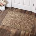 thumbnail image 1 of Toyoso 2'x3' Ornate Floral Accent Rug, Mocha Brown and Cream Silicone Entrance Mat, Traditional Bordered Machine Washable Low Pile Indoor Rug, Non-Slip Backing Stain Resistant Floor Cover Carpet Mat, 1 of 9