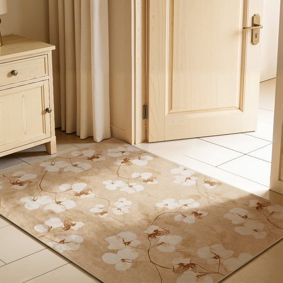Toyoso 2'x3' Amber Bloom Small Accent Rug, Artistic Floral Silicone Entrance Mat, Machine Washable 0.25" Low Pile Non-Slip Door Mat, Sophisticated Golden Flower Heritage Decor Art Rug