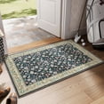 thumbnail image 1 of Toyoso 2'x3' Vintage Floral Area Rug, Midnight Navy & Rose Silicone Carpet, 0.25" Slim Machine Washable Indoor Mat, Low Pile Non-Slip Heritage Pattern Rug for Entryway, Laundry & Office, 1 of 9