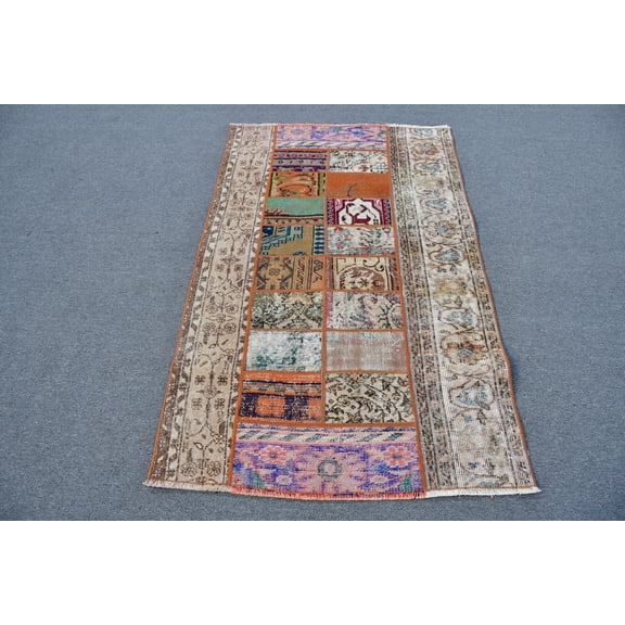 Accent Rug, Turkish Rug, Vintage Rug, Antique Carpet, 39x63 inches Beige Rug, Tribal Patchwork Bedroom Rug, Anatolian Area Rug, 12287