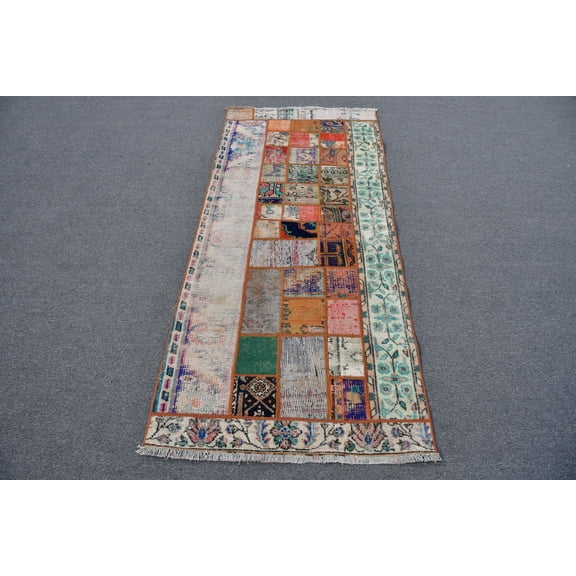Accent Rug, Turkish Rug, Vintage Rug, Home Decor Carpet, 34x78 inches Patchwork Green Carpet, Entry Carpet, Anatolian Area Rug, 12278