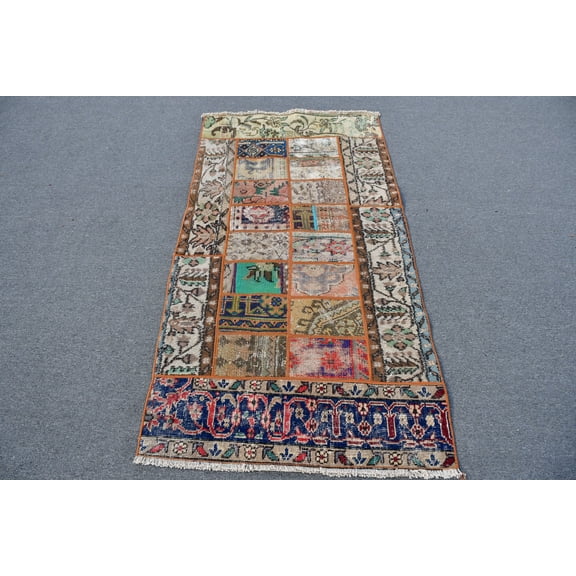 Accent Rug, Vintage Rug, Turkish Rug, Oushak Rug, 35x67 inches Beige Rug, Office Area Rug, Patchwork Bedroom Rug, 12284