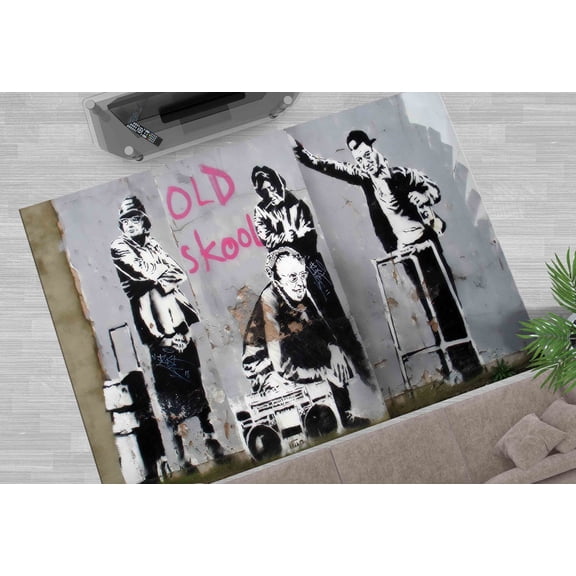 Accent Rugs, Banksy Rug, Banksy Old Skool Rugs, Iconic Banksy Old Skool Grannies Rug, Abstract Graffiti Rug, Corridor Rugs, Banksy Graffiti, 3.3'x9.2' - 100x280 cm