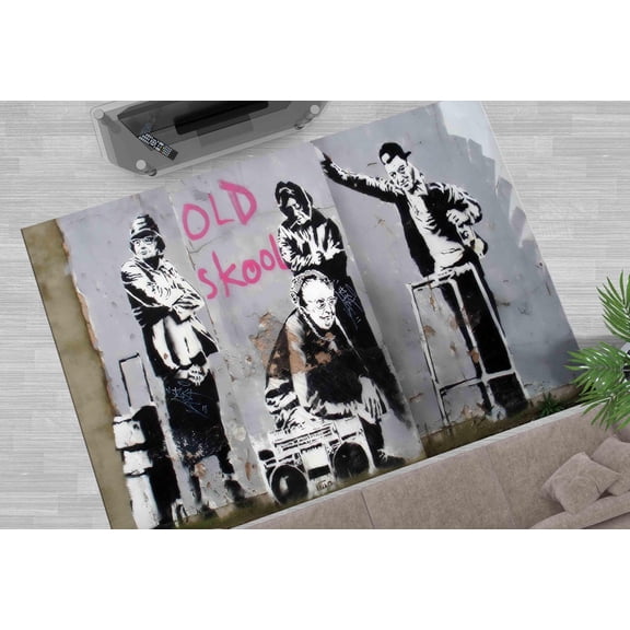 Accent Rugs, Banksy Rug, Banksy Old Skool Rugs, Iconic Banksy Old Skool Grannies Rug, Abstract Graffiti Rug, Corridor Rugs, Banksy Graffiti, 2.6'x5' - 80x150 cm