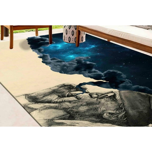 Accent Rugs, Classic Rugs, Starry Sky Rug, Thin Rug, Smoking Out in Space Rug, Modern Rug, Man Cave Rug, Modern Rugs Office Rugs, Loft Decor, 1.7'x2.3' - 50x70 cm
