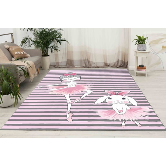 Accent Rugs, Kids Room Rugs, Custom Rugs, Entryway Rug, Ballet Girl And Rabbit Rug, Kids Rugs, Indoor Rug, Pink Rug, Office Rugs, Large Rug, 2.3'x3.3' - 70x110 cm
