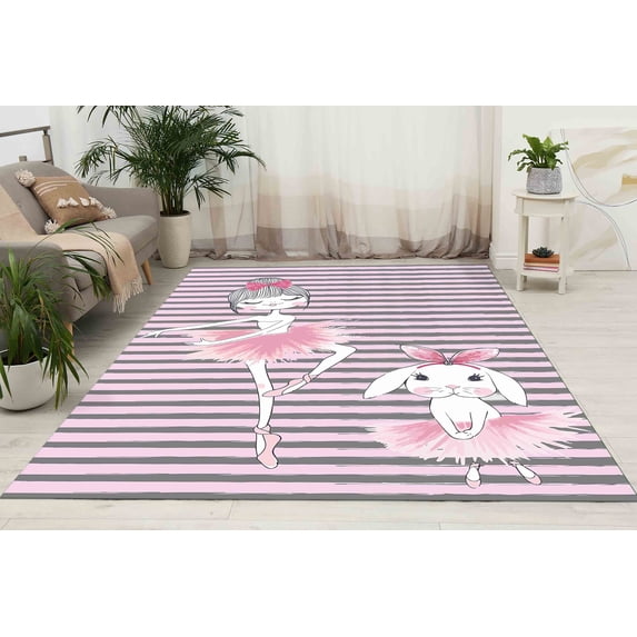 Accent Rugs, Kids Room Rugs, Custom Rugs, Entryway Rug, Ballet Girl And Rabbit Rug, Kids Rugs, Indoor Rug, Pink Rug, Office Rugs, Large Rug, 2.3'x3.3' - 70x110 cm