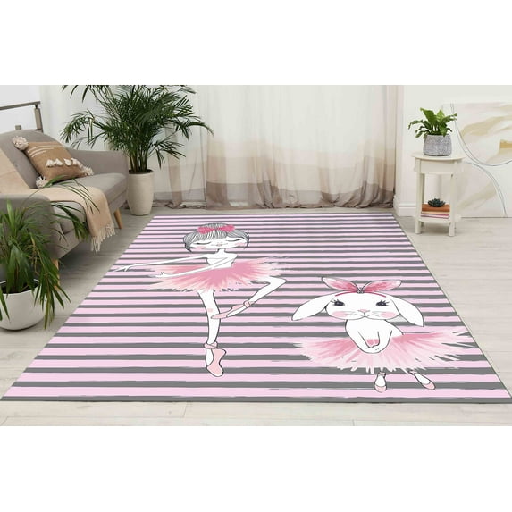 Accent Rugs, Kids Room Rugs, Custom Rugs, Entryway Rug, Ballet Girl And Rabbit Rug, Kids Rugs, Indoor Rug, Pink Rug, Office Rugs, Large Rug, 3.3'x6.5' - 100x200 cm