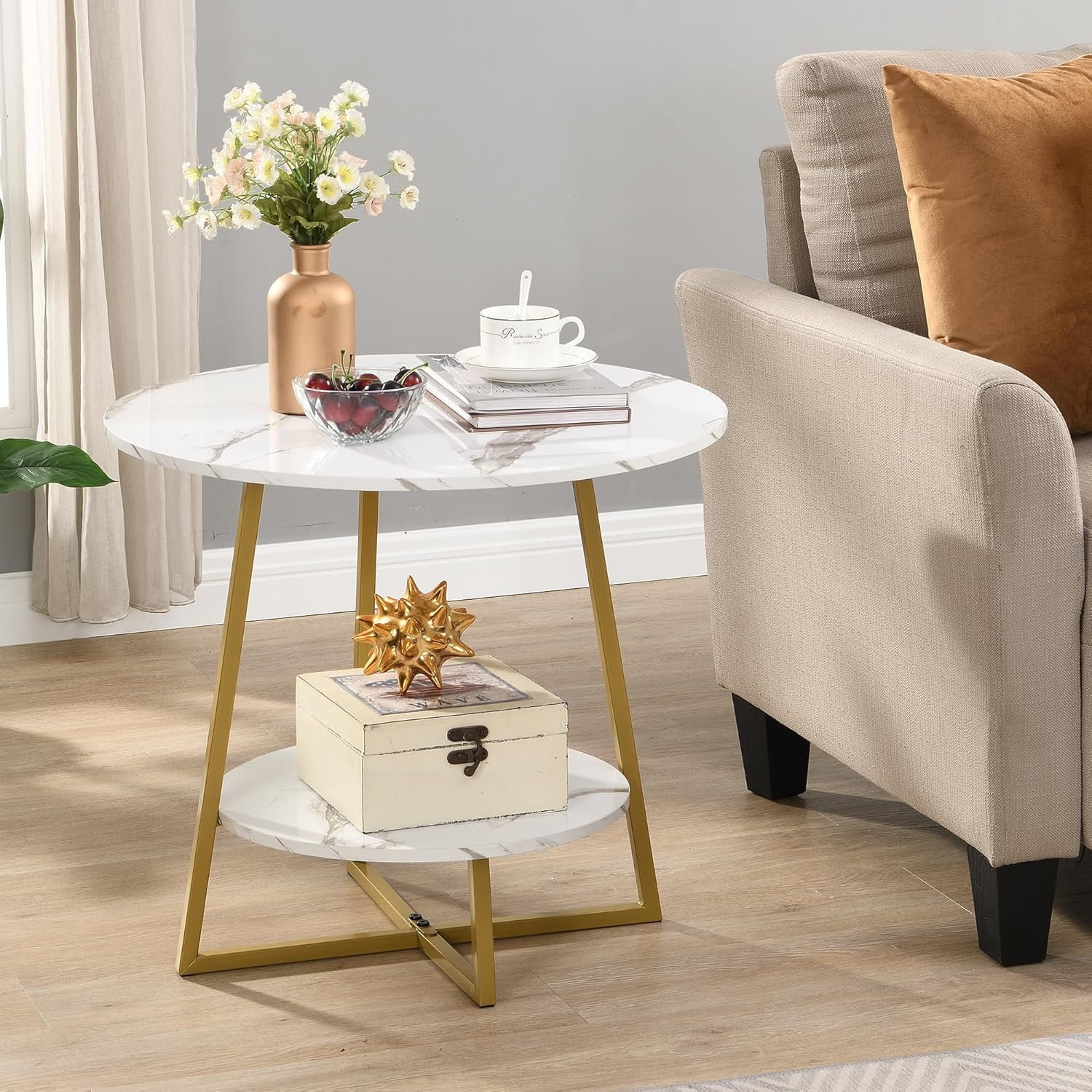 Accent Side Tables Living Room, 22" Modern Round End Table with Metal ...