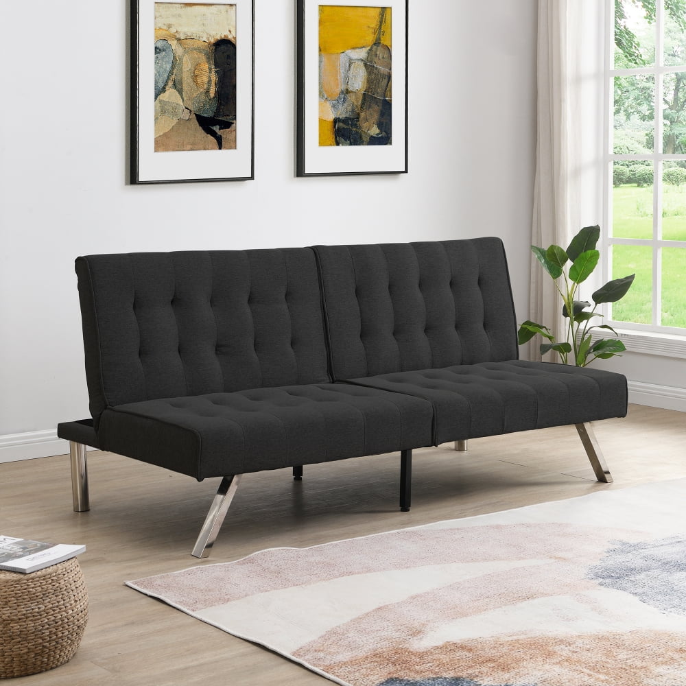 Sofamania modern plush tufted linen fabric splitback sleeper futon deals